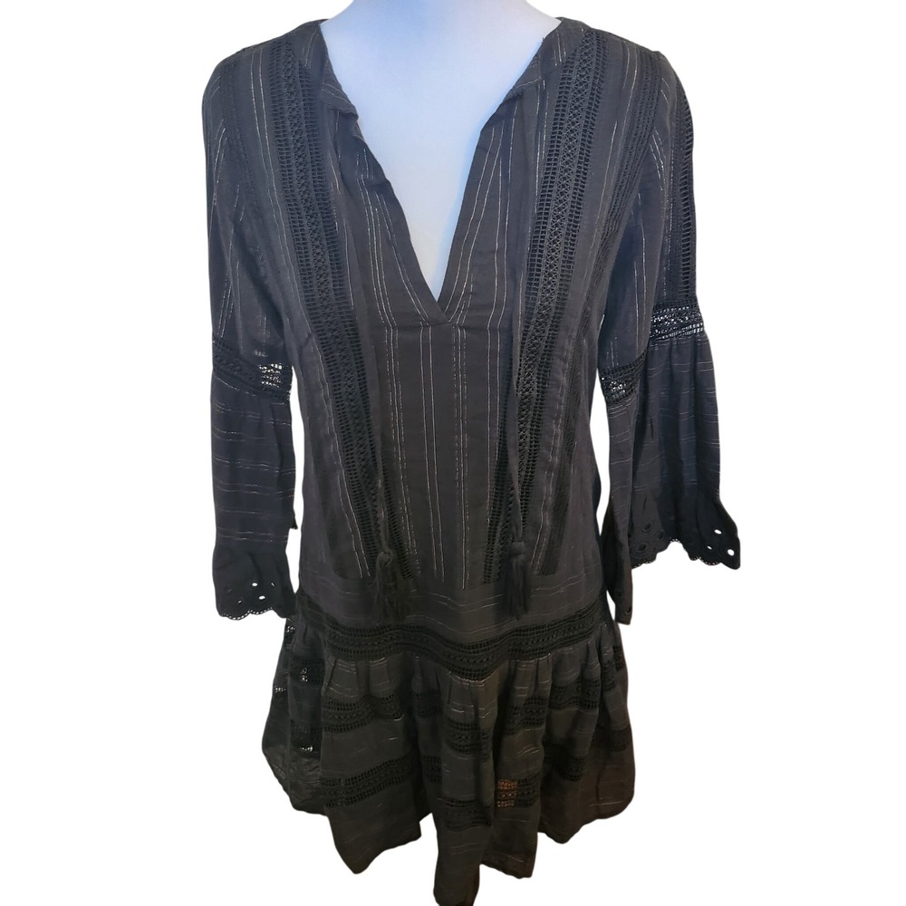 Anthropologie Allison New York Women's‎ Dress S/P Black Striped Crochet Sleeve